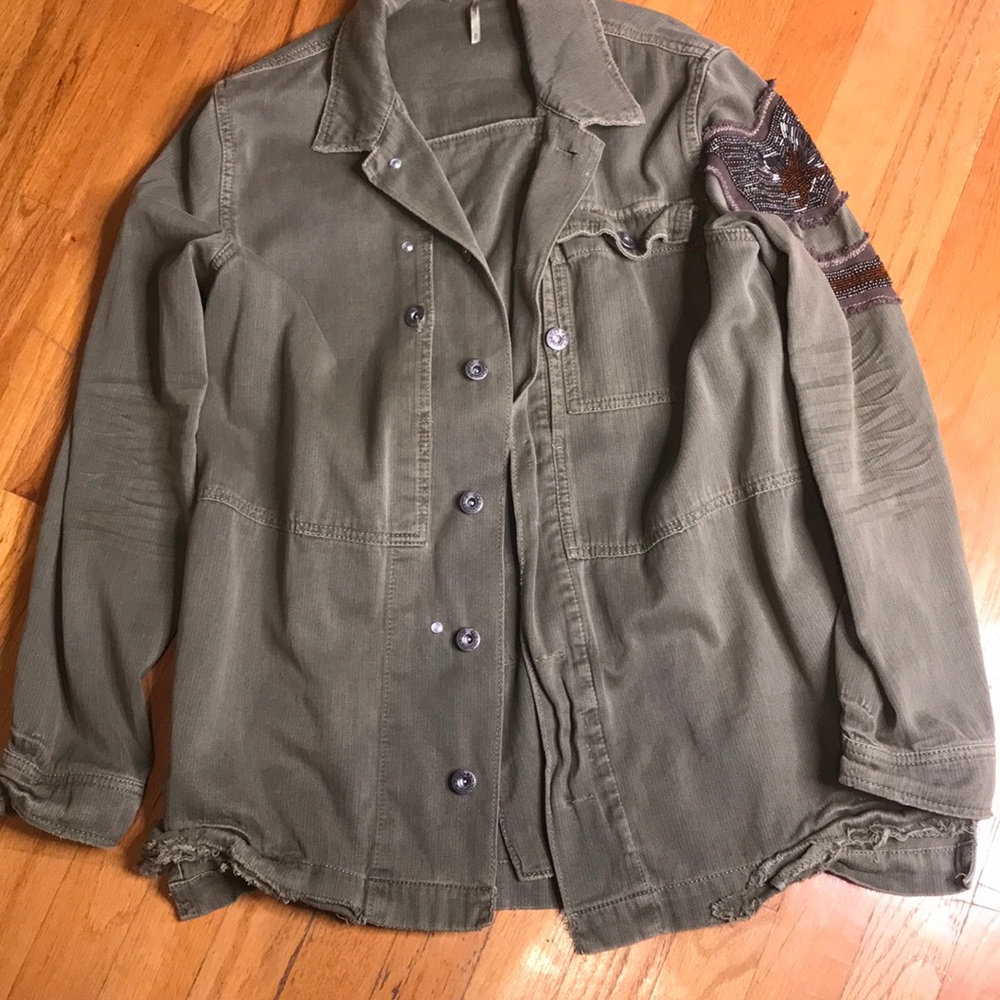Distressed free people military jacket